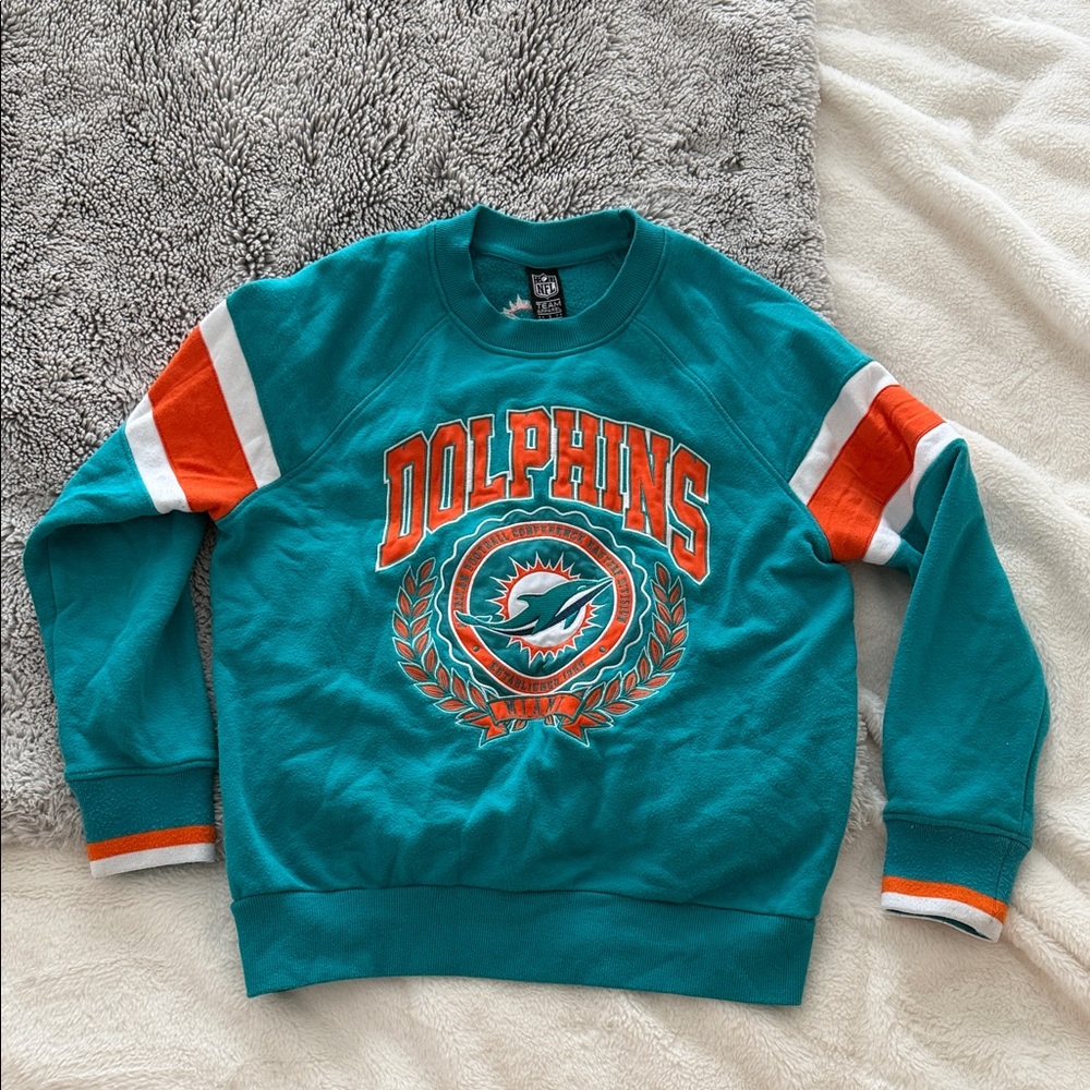 NFL Dolphins Teal and Orange Crewneck Sweater